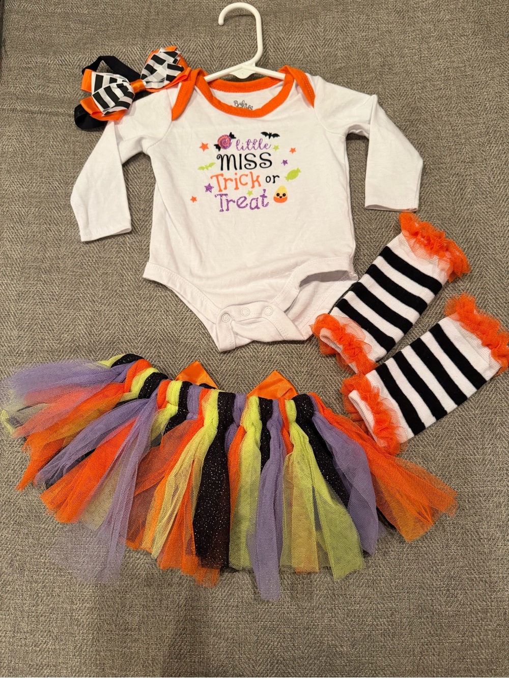 Little Miss Trick or Treat Halloween Baby Costume Set - White & Orange